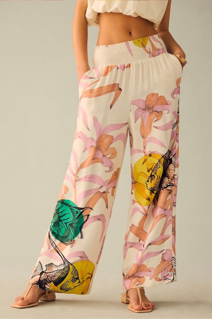 Maeve x Anthropologie Pia Binazzi Fish Floral Wide-Leg Pants, Size M. Ret. $128